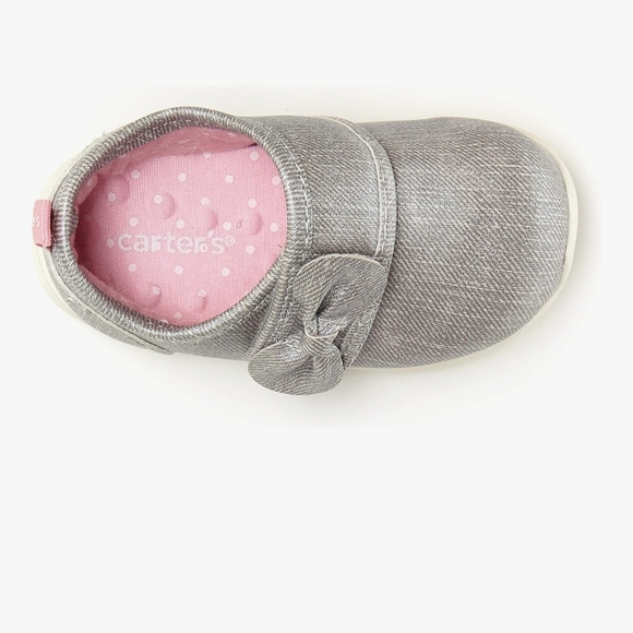 Silver Kids Slip-On Shoes with Bow - Picture 2 of 4